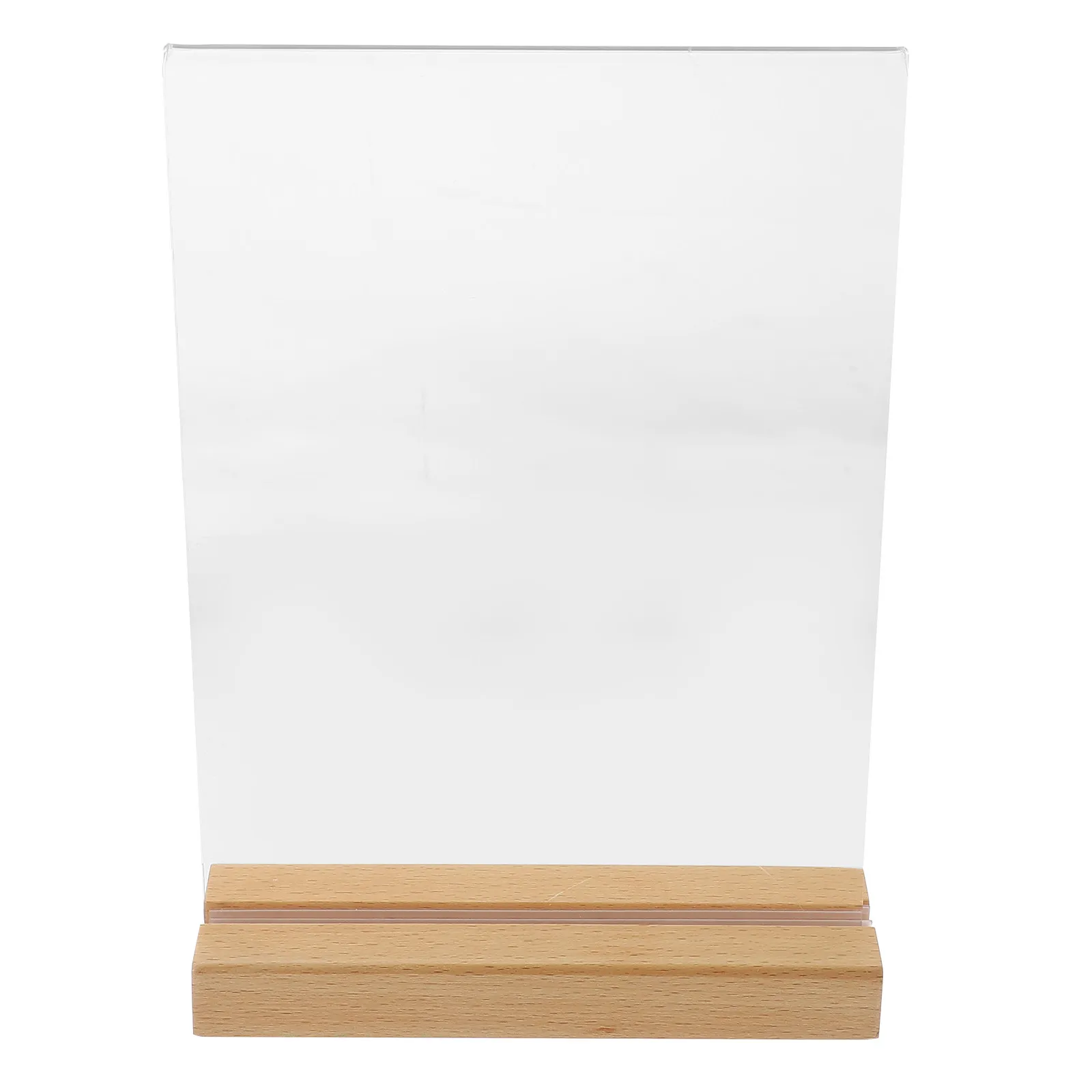 T-Type Tabletop Sign Holder Stand Desktop Menu Display Rack Wood Acrylic Material Clear Poster Holder for Price Tag Advertising