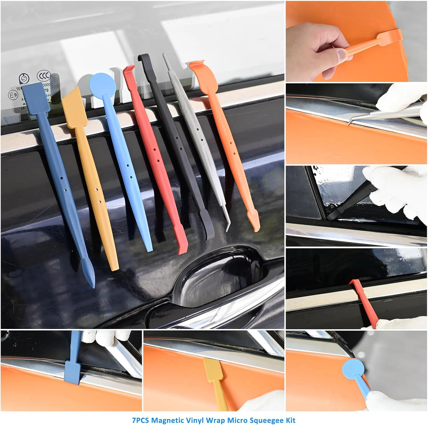 EHDIS Car Wrap Vinyl Squeegee Curves Slot Carbon Fiber Film Installing Edge Corner Micro Stick Magnetic Tools Scraper Kit view 2