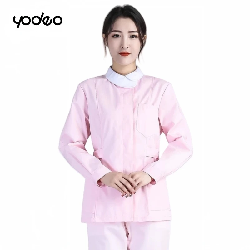 Autumn winter thick nurse uniform long sleeved suit lotus leaf collar pink coat pet grooming clinic nursing uniform work uniform