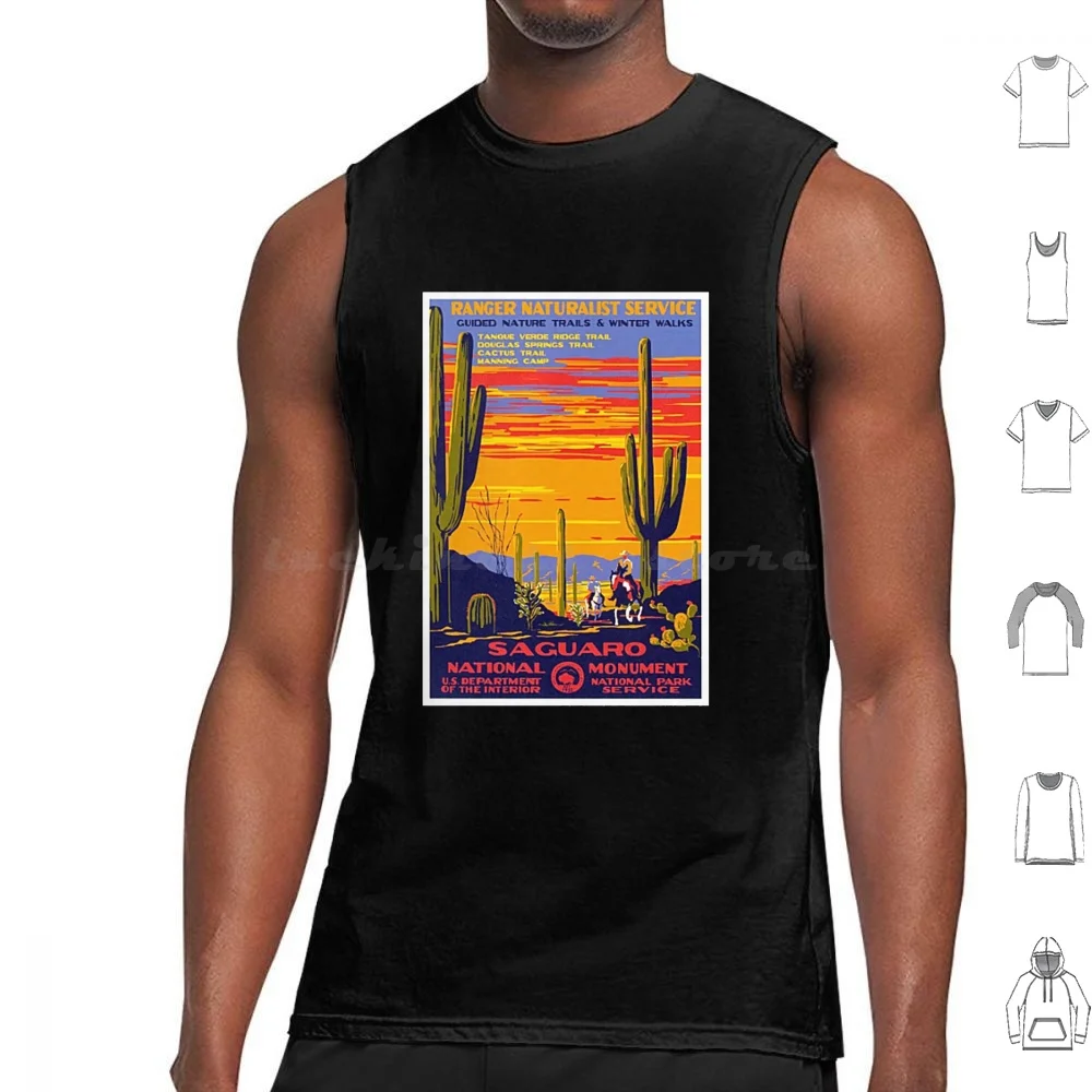 Saguaro Np Tank Tops Print Cotton Nature Saguaro Cactus Retro Vintage National Park Service Outdoors