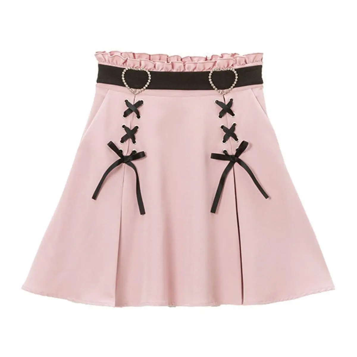 New Girly Sweet Cute Bow Wrinkle Short Skirt Preppy Commuting Daily Leisure Style Kawaii Pink Black High Waist A-line Skirt