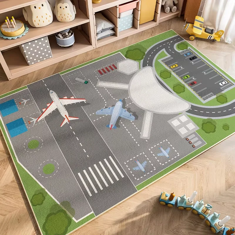 VIKAMA Cute Town Traffic Map Play Mat Anti Slip Washable Rug For Kids Bedroom Playroom Nursery Educational Home Decor