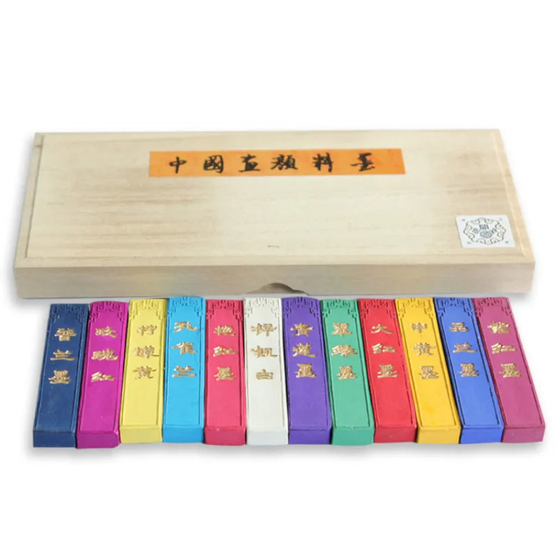 12 Colors Little Ink Stick Set Chinese Calligraphy Traditional Painting Colorful Ink Block Calligraphy Brush Ink Grinding Sticks