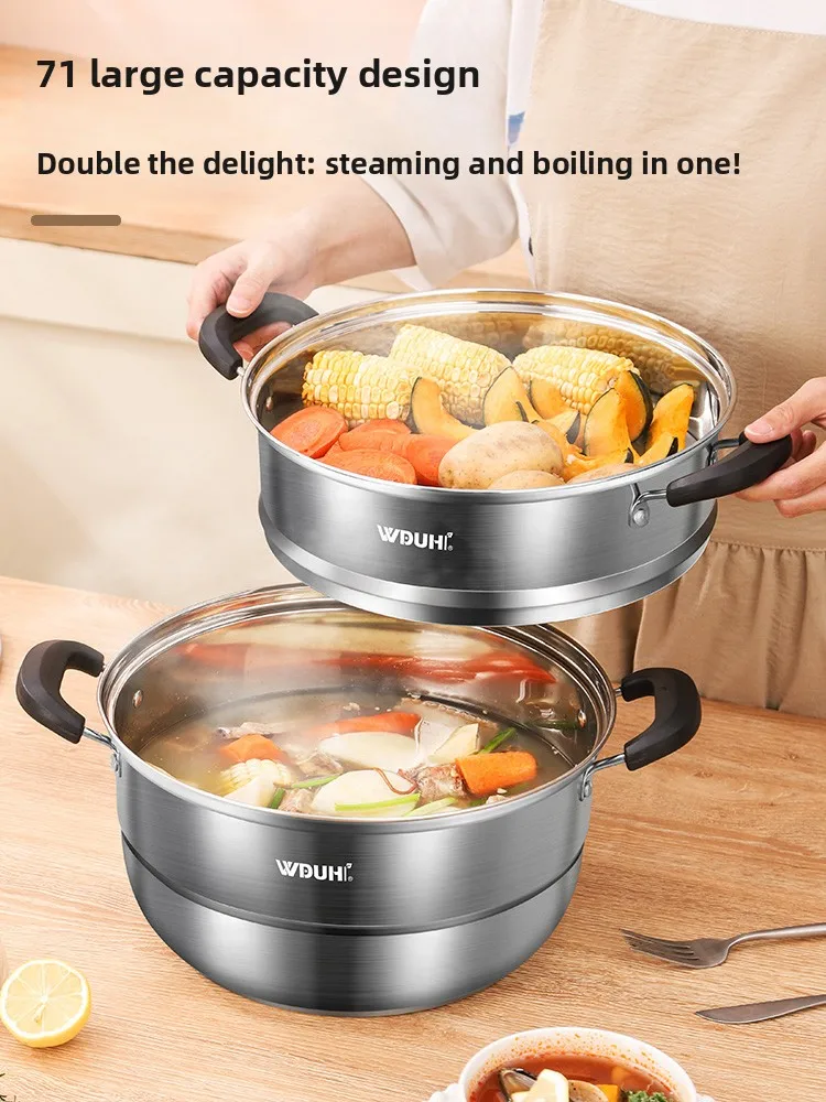 LMM stainless steel soup pot household thickened large-capacity cooking saucepan gas stove induction cooker universal