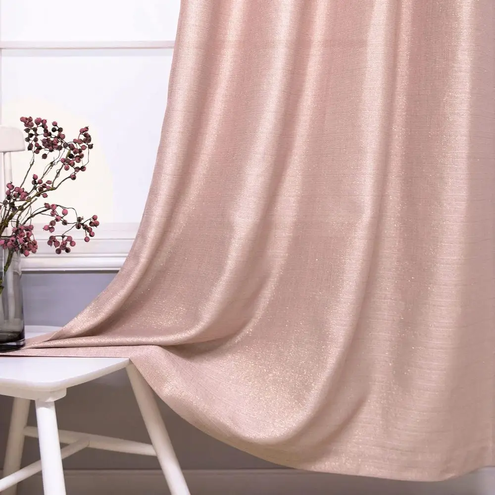 84 ستائر شبه شفافة باللون الذهبي الوردي مع جروميت، 52 × 84 لغرفة المعيشة وغرفة نوم الفتيات، ديكور متألق ولامع