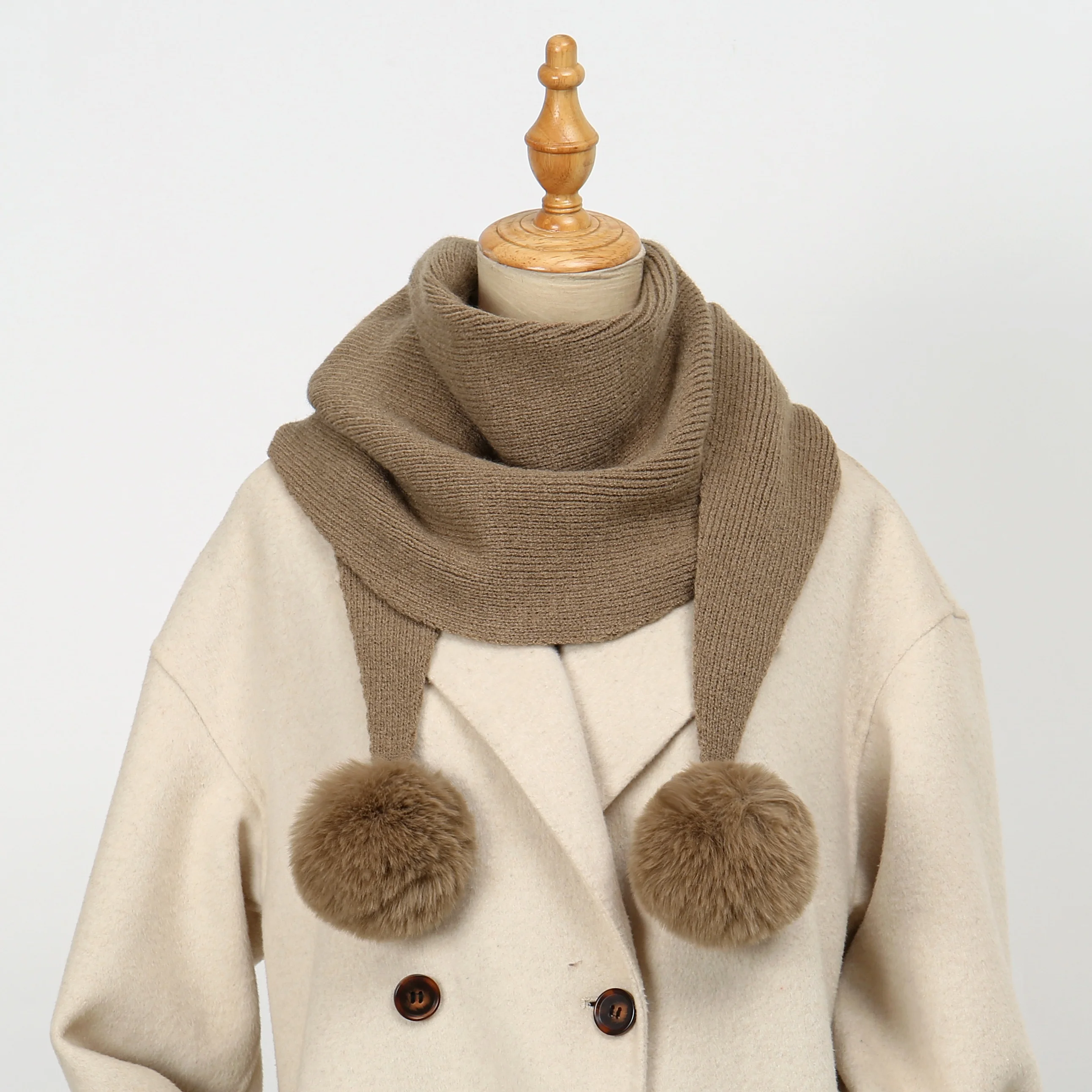 النساء الخريف والشتاء الصوف وشاح محبوك تنوعا ودافئة حماية الرقبة شال رقيق Pompom الأوشحة الخمار 86*36 سنتيمتر #2