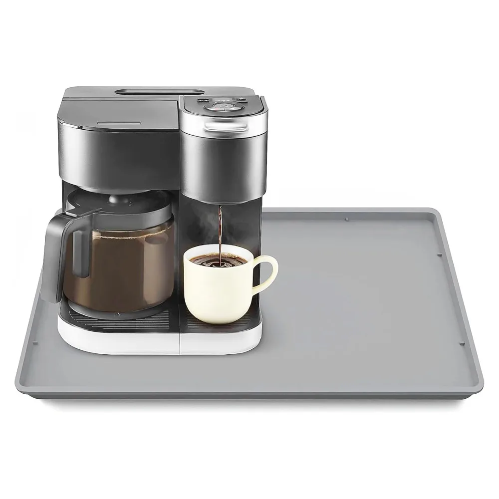 Raised Edge Silicone Coffee Mat Noise Reduction Anti-Vibration Coffee Machine Mat Countertop Protector Heatproof