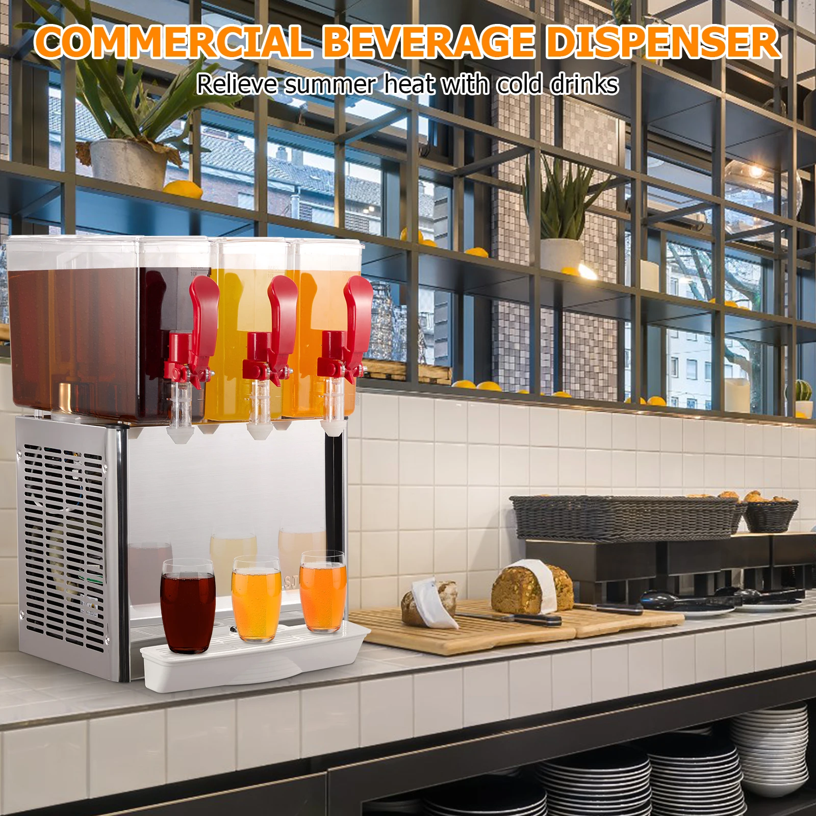 

Commercial Beverage Dispenser 3 Tanks, Ice Tea Drink Machine, 10 Liter Per Tank, Juice Dispenser with Thermostat Controller
