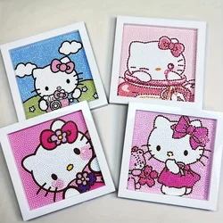 Juego de pintura artística de diamante 5D DIY, Kits de pintura para principiantes con marco, diseño bonito de Hello Kitty, Hobby relajante, Idea de regalo creativa