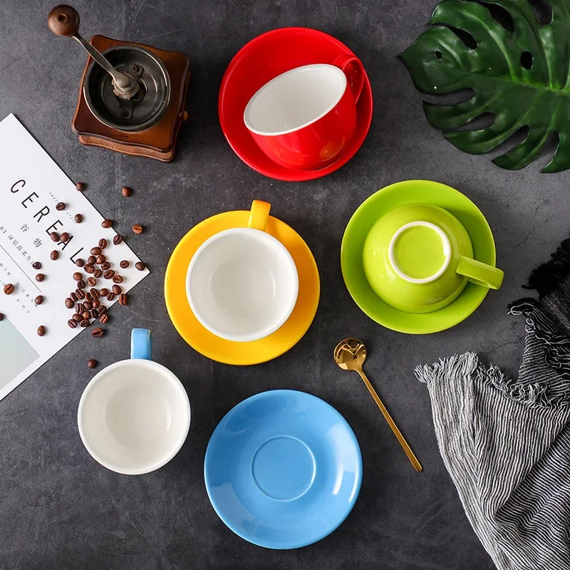 350ML Large Capacity Ceramic Coffee Mug Colorful Coffee Cup And Saucer Latte Art Cup Cappuccino Latte Cup Home Office Barista Dr