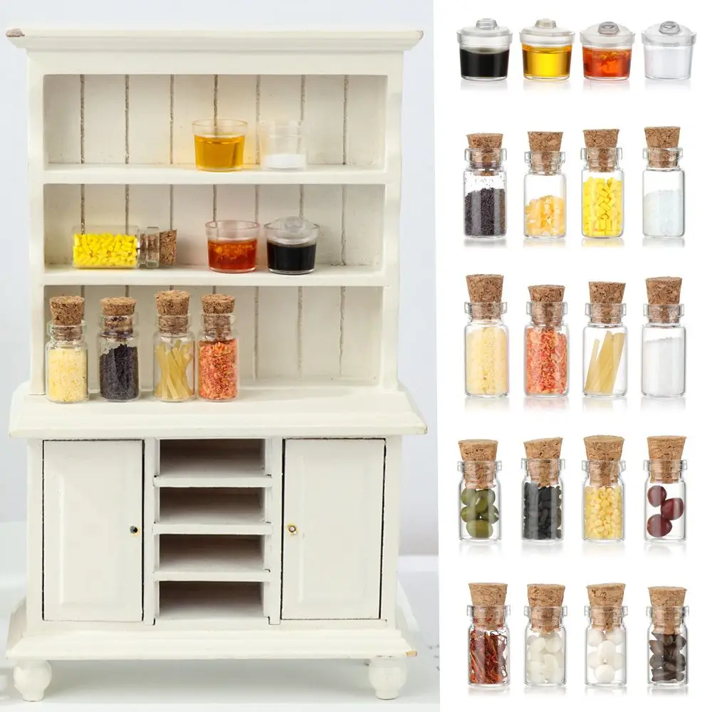 1:12 مقياس المشهد نموذج محاكاة قارورة زجاجية دمى اكسسوارات صغيرة التوابل جرة دمية المطبخ لعبة مصغرة زجاجة توابل