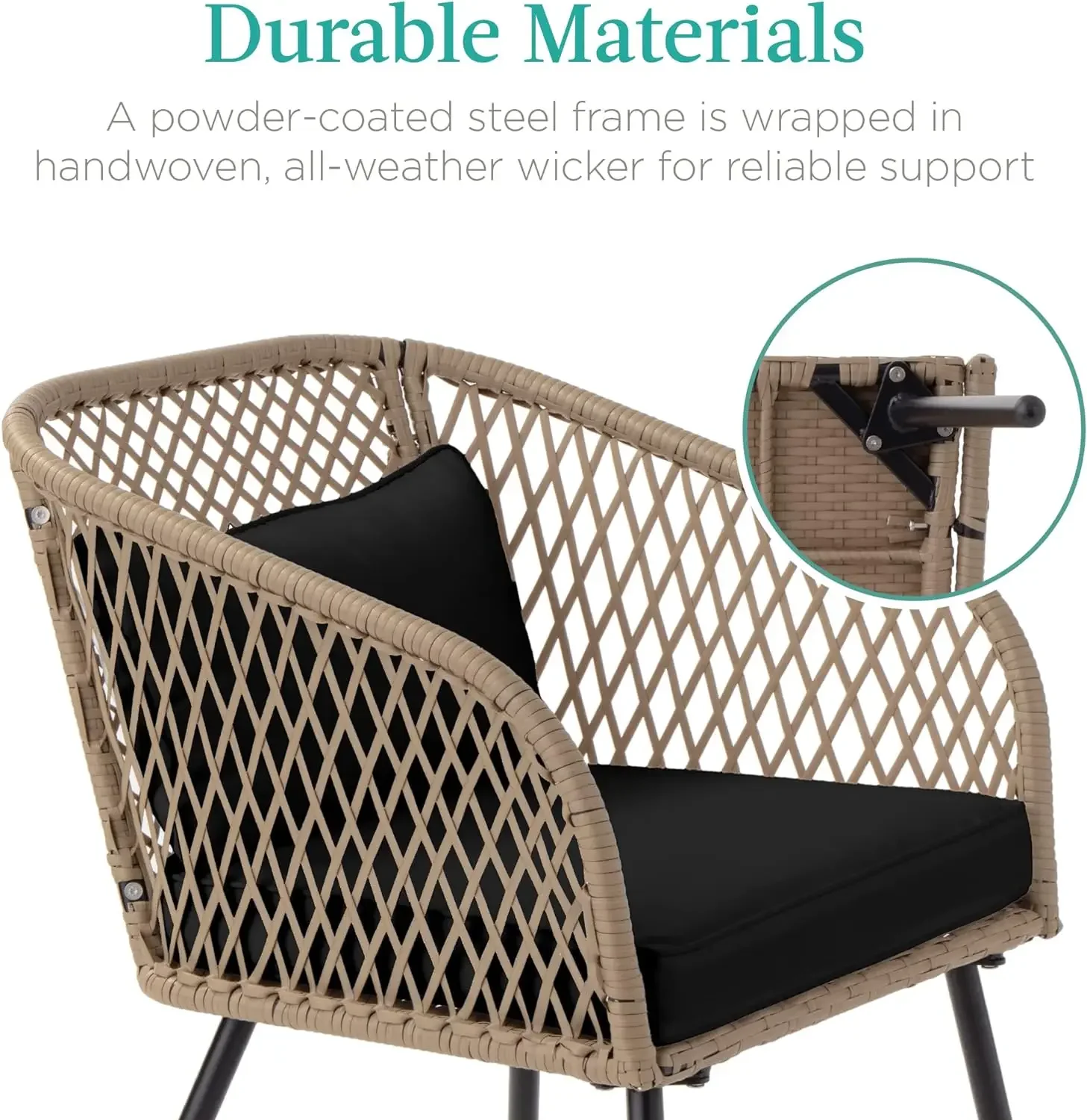 Outdoor Wicker Bistro Set, Pátio de jantar e pátio Móveis para varanda e varanda, Diamond Weave Design, 3 PCs