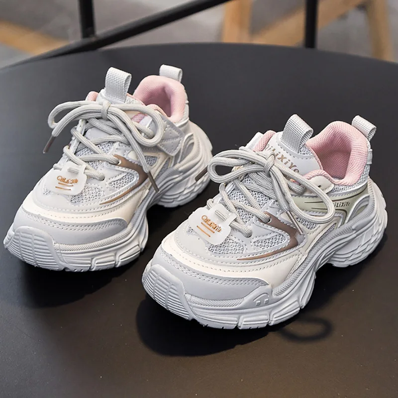 

PU Leather Sport Shoes For Children Mesh Breathable Teenager Kid's Sneakers Soft-soled Anti-slippery Boy's Girl's Running Shoes