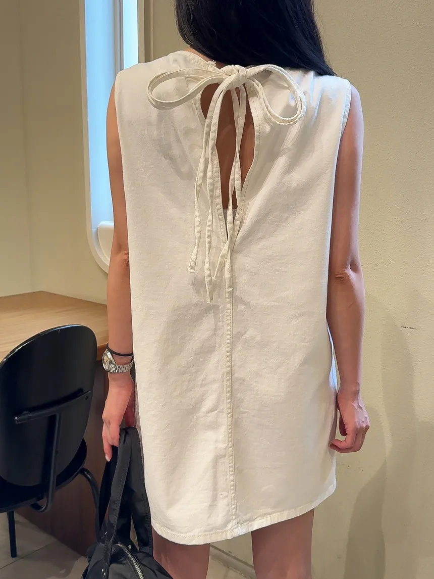 Retro redondo ne scela denim colete feminino solto corte reto ba oco para fora com cinto ort saia faionable verão dr