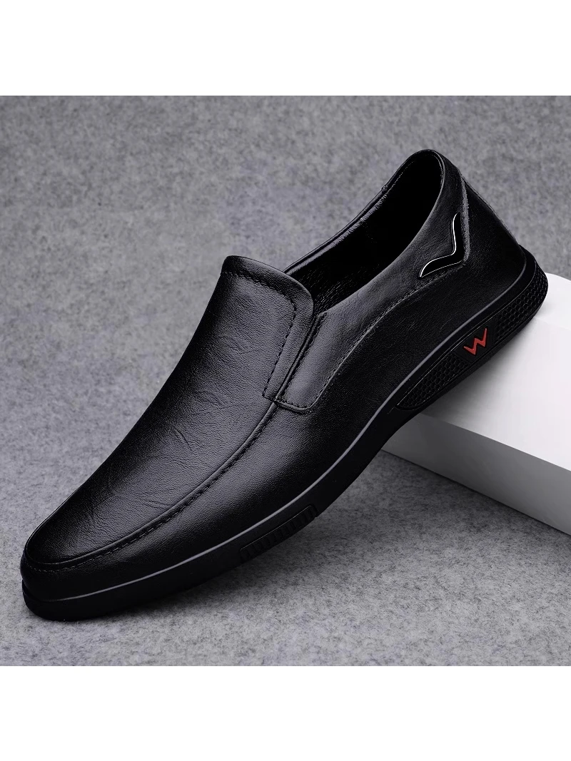 

2025 повседневная мужская Loers oes, большой размер 45, небная кожаная слипоны, круглый носок, резиновая подошва на плоском каблуке