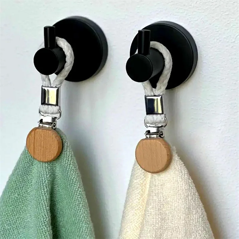 2pcs Towel Hanging Clips Clamps Braided Multipurpose Cotton Loop Metal Hook Kitchen Bathroom Storage Clips Socks Clothes Hanger