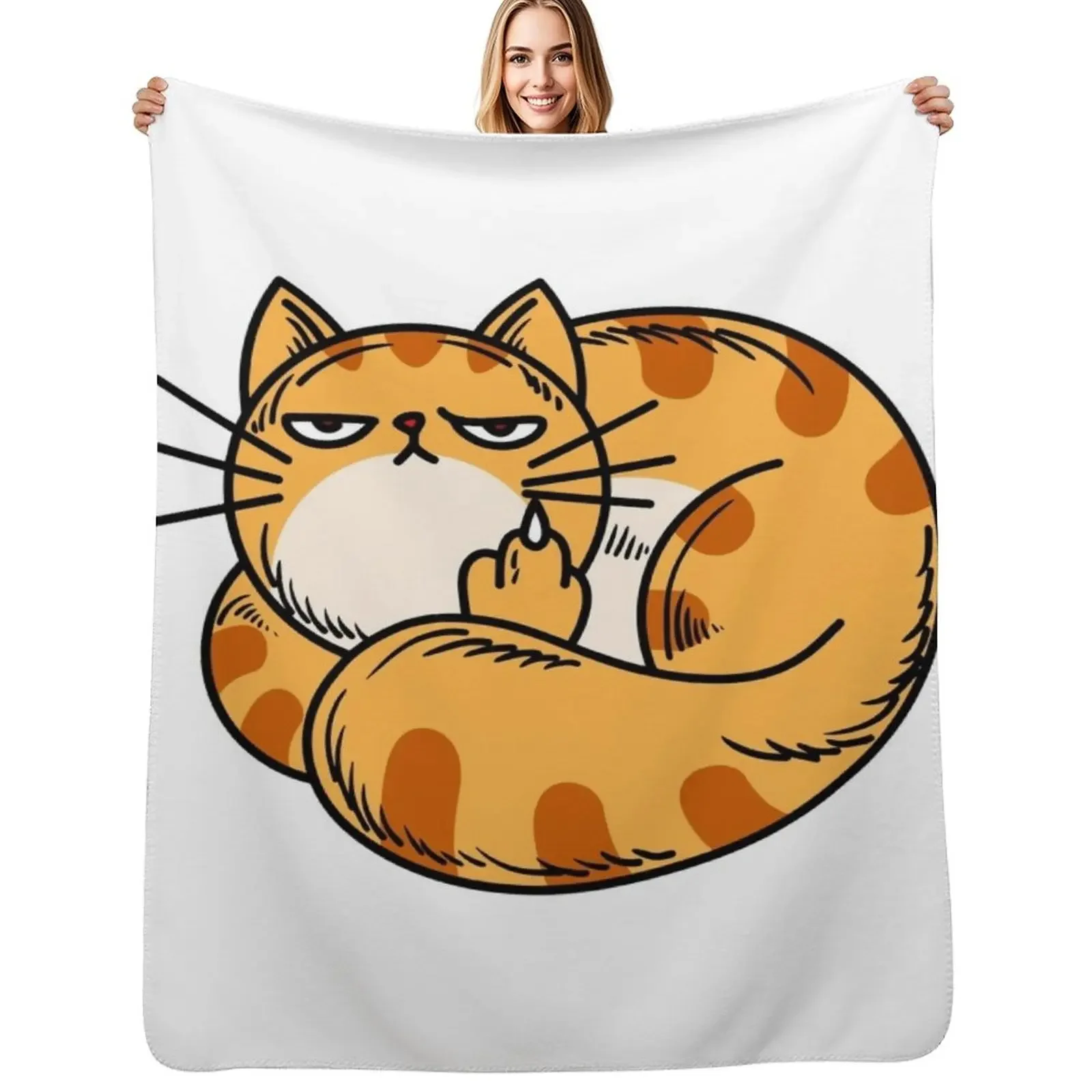 

Orange Cat Middle Finger Throw Blanket Moving Plaid for sofa Beautifuls Blanket