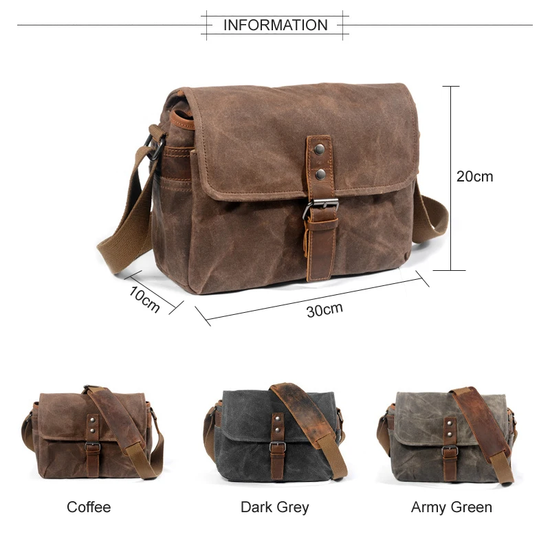 Waterproof Retro Batik Canvas & Cowhide Photography Video Camera Messenger Bag Men Women Casual Shoulder Travel Case for DSLR