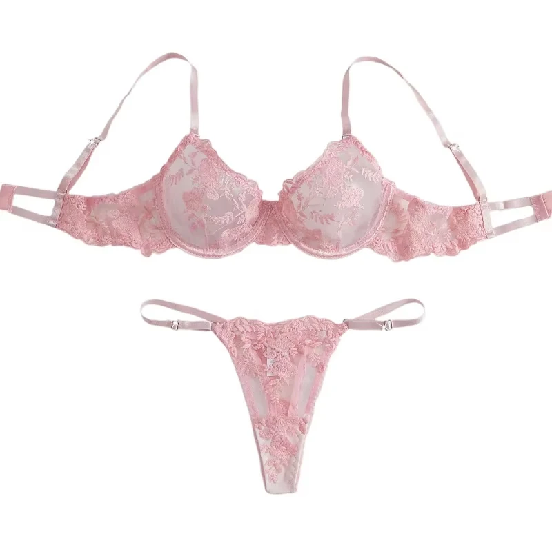 

Бюстгальтеры и короткие комплекты, женское прозрачное сексуальное романтическое белье с вышивкой, розовое кружевное нижнее белье с цветами, интимные прозрачные экзотические комплекты