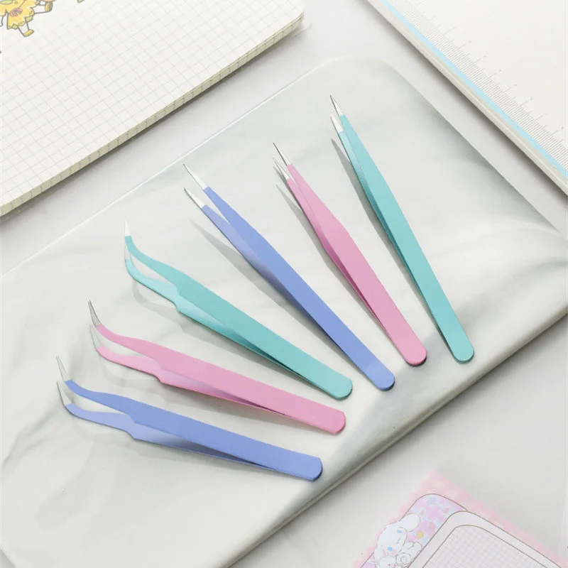 2pcs Anti-static Stainless Steel Tweezers Set Makeup Nail Art Eyelash Extension Tweezer Handmade Tool Kit for Maintenance Repair