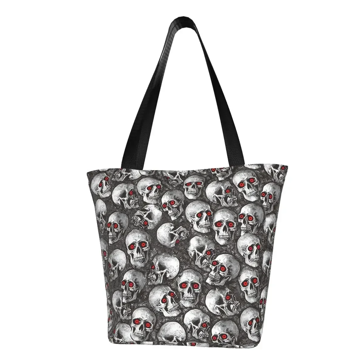 

Gothic Skull Pattern Grocery Shopping Bags Canvas Shopper Shoulder Tote Bag Large Capacity Halloween Occult Skeleton Handbag