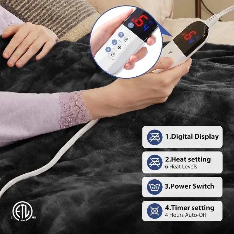 6 Heating Levels and 4-hour Automatic Shutdown, Fast Heating Warm Comfortable Wash Blankets, Overheat Protection