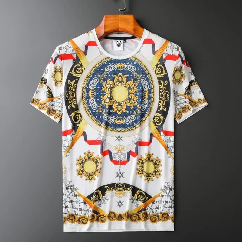 

men t- shirt Palace Style Trend Men's Mercerized Cotton Top Half Sleeve T Shirt Short Sleeve T Shirt Men's Personality Sun Print