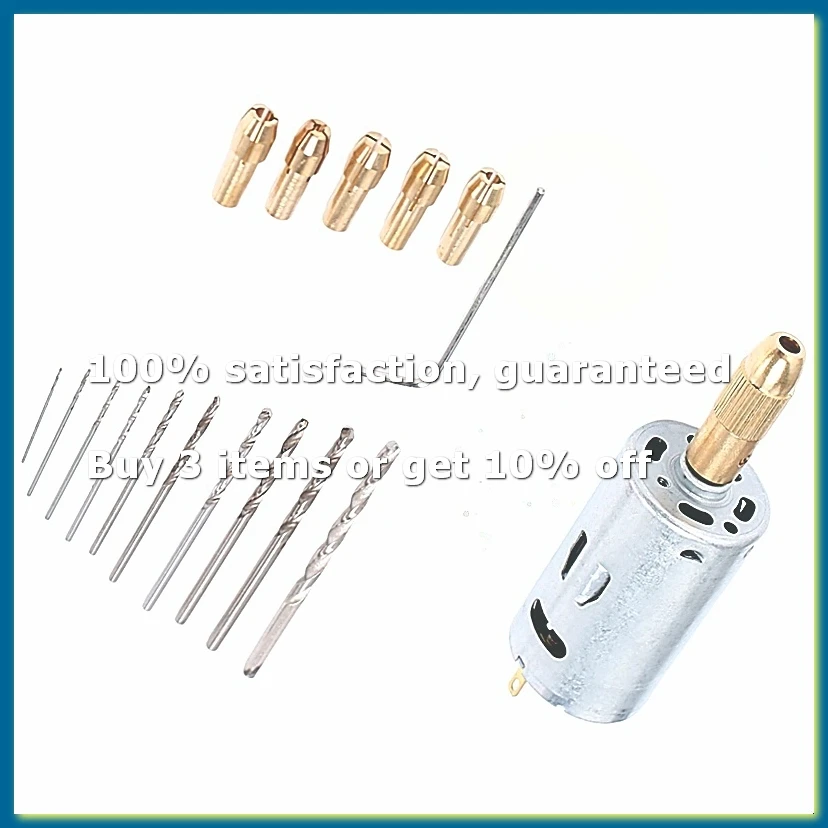 Mini Electric Hand Drill Bit Set DC 12V Motor 0.5-3mm HSS Twist Drill Bit with 5Pcs Chuck Collets Fits Drilling Hole Saw-A62I