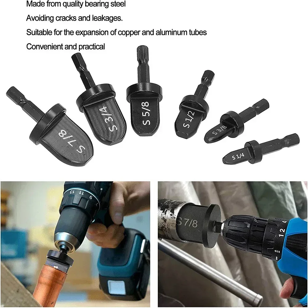 5/6/11PCS Tube Pipe Expander Copper Hex Shank Imperial Pipe Expander Tube Electric Drill Bit Flaring Tool for Air Conditione