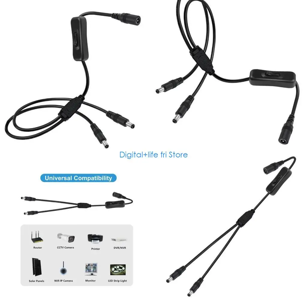 E06D 1 Female to 2 Male DC5521/5525 Connectors Cord Extension Wire for Router