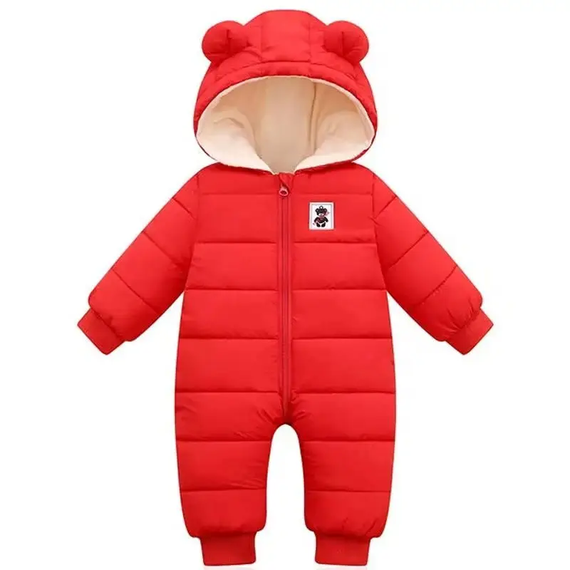 2024 childrens clothing winter new baby and toddler thick down cotton jumpsuit for men and women hooded climbing suit