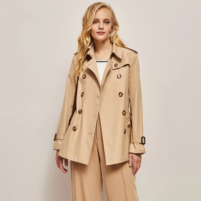 Trench da donna con bottoni doppi con cintura Cappotto medio lungo color kaki Giacca a vento femminile Giacche invernali di marca di alta qualità