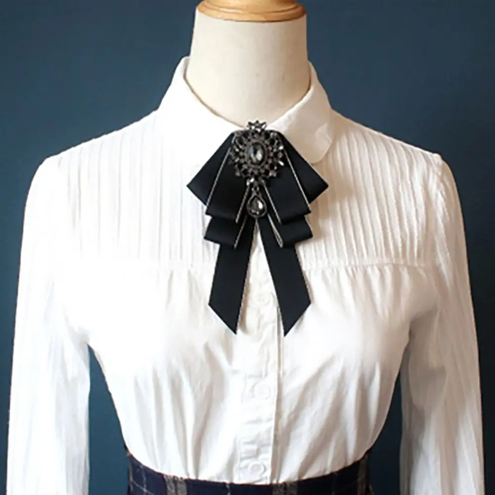 جديد شريط بوليستر Bowknot بروش دبوس أسود خمر طوق ربطة العنق كليب العنق الديكور النساء