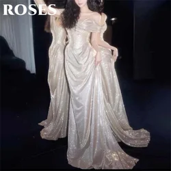 ROSES White Elegant Prom Dress Shiny Mermaid Formal Evening Dress Sweetheart Off Shoulder Party Dress for Woman Customized