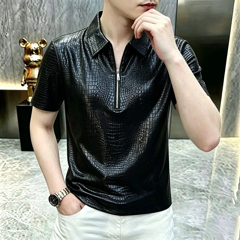 Luxury Black Half Zip Polo Shirts for Men Ice Silk Breathable Casual Business T-shirt Versatile Social Polo Shirt Men Clothing