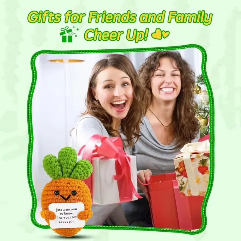 

Affirmation Card & Positive Crochet Carrot Doll: Funny Handmade Plush Wool Ornament – Home Room Decoration Christmas Gift