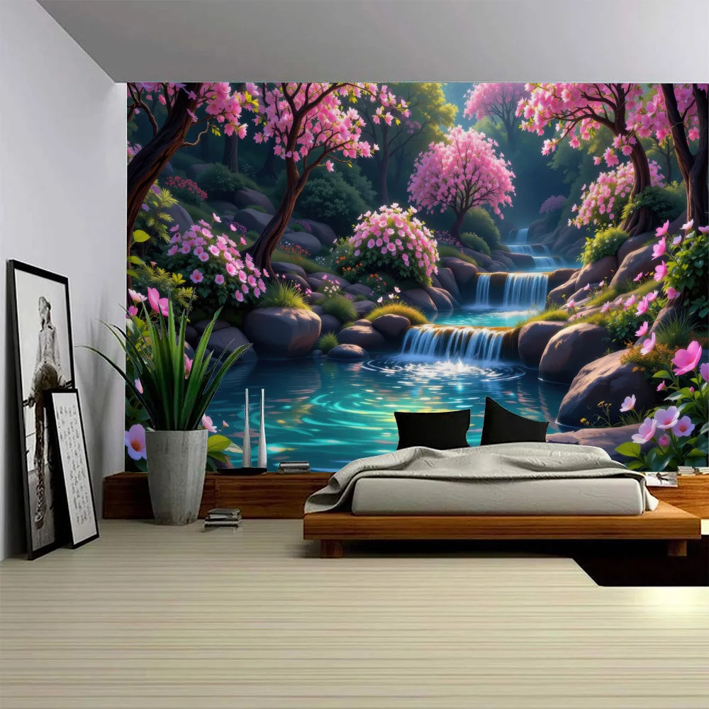 

Dreamy Flower Waterfall Wall Hanging Fabric Paintings, Living Room, Bedroom, Office, Dormitory, Party Decoration Tapestries