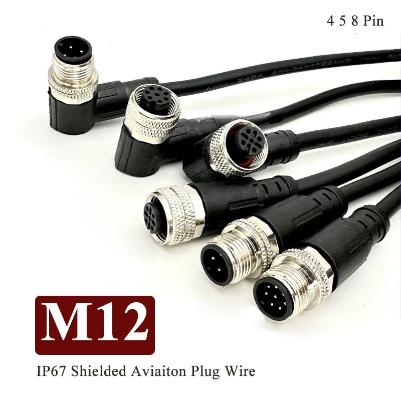 M12 4 5 8 Pin Male Female Connector with Wire Female Waterproof IP67 Straight Elbow Aviation Plug PVC Sensor Extension Cable