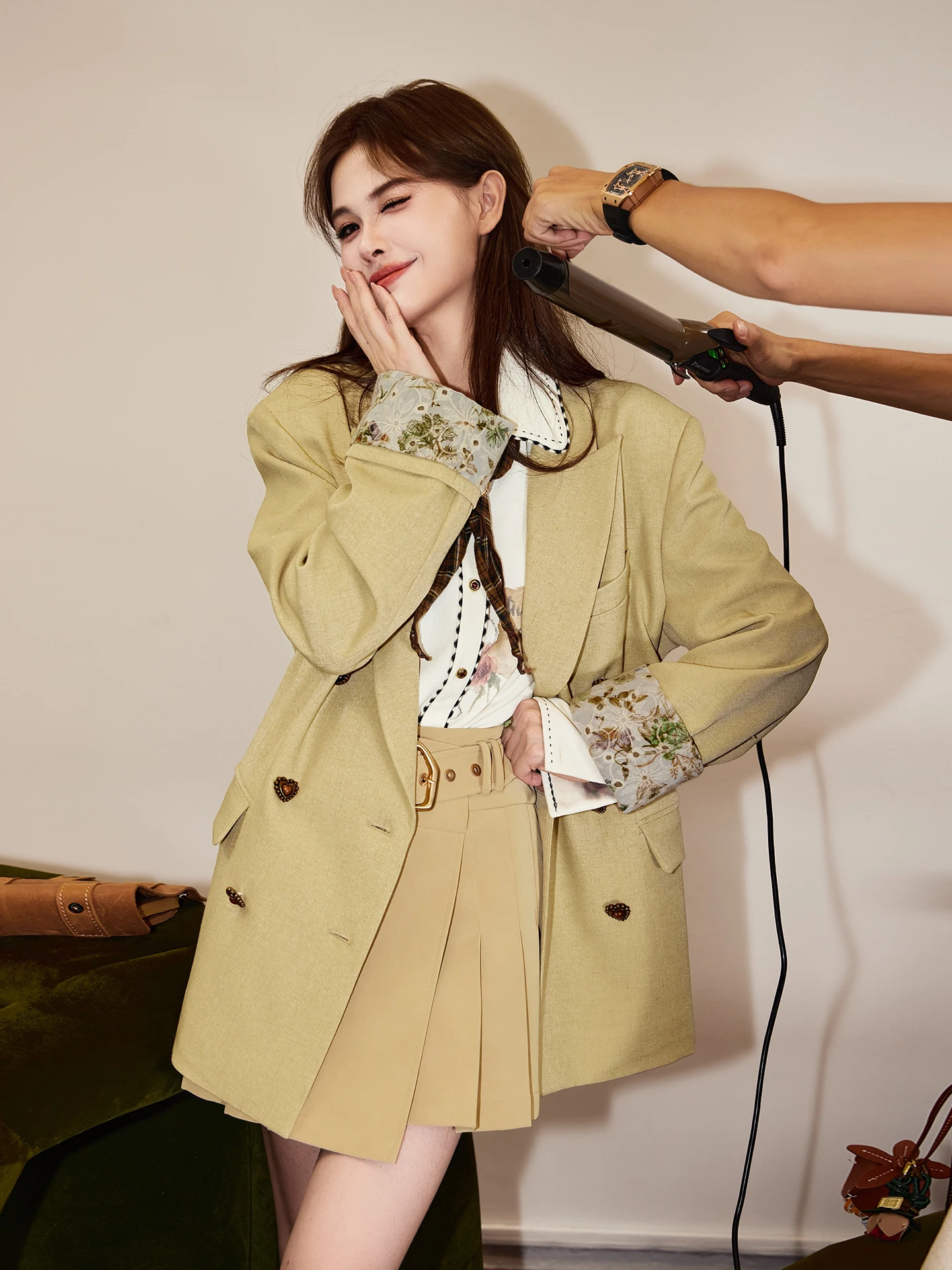 

Женский модный костюм TUNT осень-зима: мягкий, в стиле ретро, с кружевными манжетами, на двойной пуговице, свободного кроя, дышащий, из полиэфирного волокна