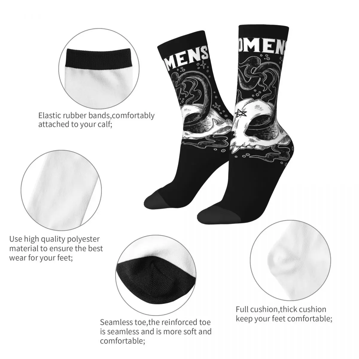 Autumn Winter Funny Women Men Bad Omens Snake And Skull Socks Music Band Sweat Absorbing Crew Socks