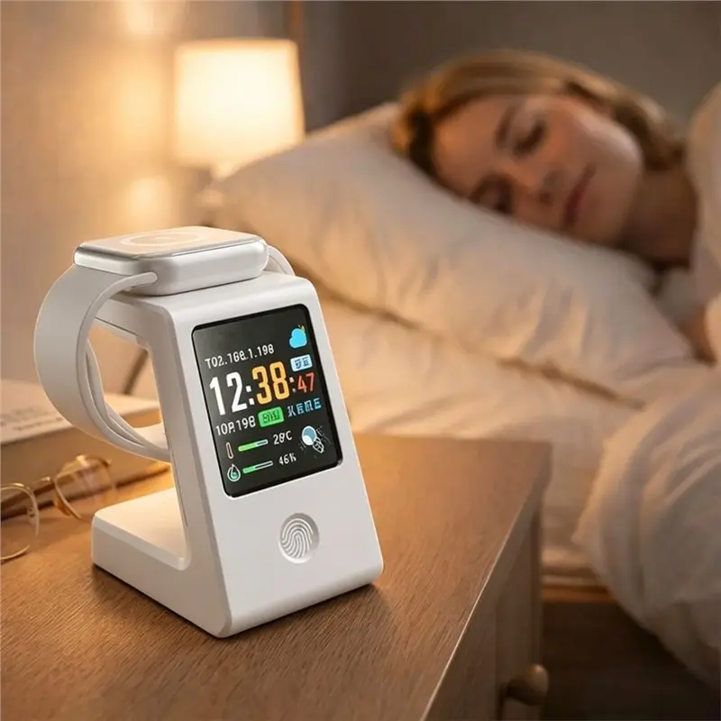 B27B Smart Wifi Weather Clock With Wireless Charging,Touch Control Digital Desk Clock, Real Time Weather Display,Multi Themes