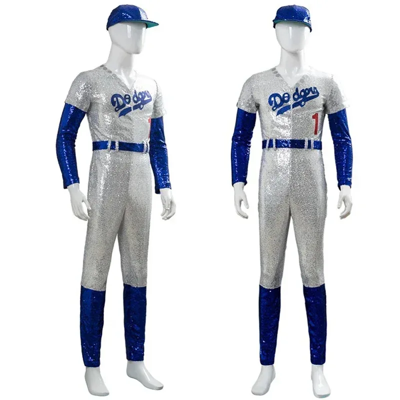 Rocketman Elton John Dodgers Costume Cosplay Uniforme da baseball Tuta Cappello Costumi da festa di Halloween Vestito per donna Uomo