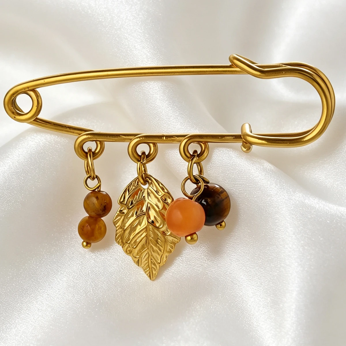 1 Stück Edelstahl Blätter-Design Naturstein Sicherheitsbrosche für Damen, Modeschmuck, DIY Kleidungsdekoration, Großpackung