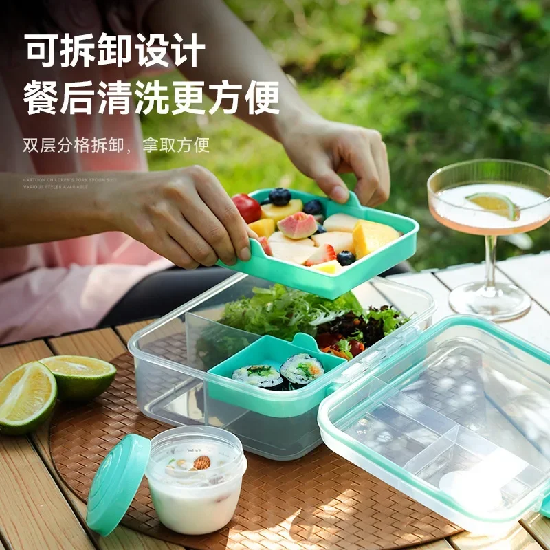 1650 мл Bento Box Tiffin с соусом, блюдо для пикника, бисквит, раньше для детей, ланчбокс для сэндвичей, разделенный Чиппер