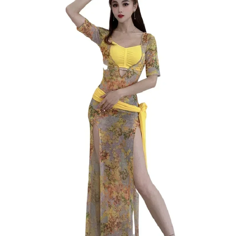 Belly  dance new clothes belly dance clothing Shell women's sexy print folk style robe costume Eastern Ethnic Dance Master Robe