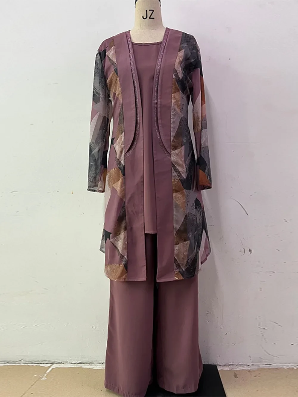 Eid ผู้หญิง Abaya 3 ชิ้นชุดกางเกงมุสลิมชุด Caftan Robe Jalabiya Ramadan โมร็อกโกดูไบ 2025 Musulman Ensembles