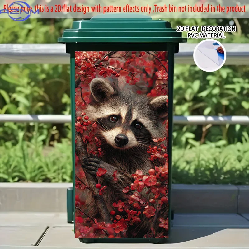 [2D Flat Printing] 1pc 2D Pattern Printing Kitchen Trash Can Sticker X Cm Red Raccoon Perch Branch Theme Kitchen Home Decorati