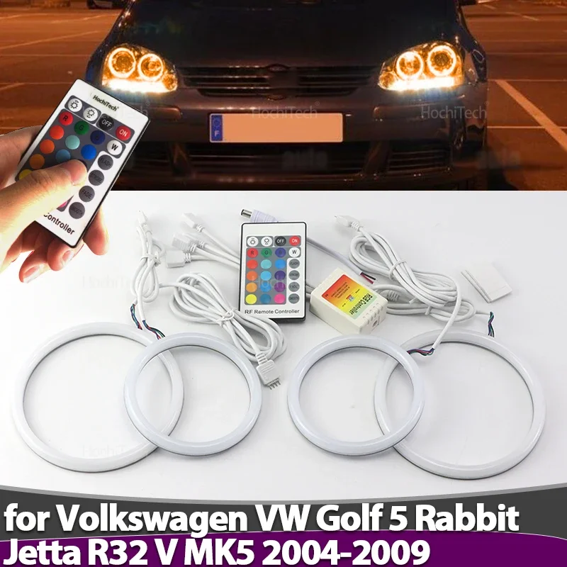 For Volkswagen VW Golf 5 Rabbit Jetta R32 V MK5 2004-2009 Remote Control Angel Eyes LED Cotton RGB 16-Color Headlight Ring Kit