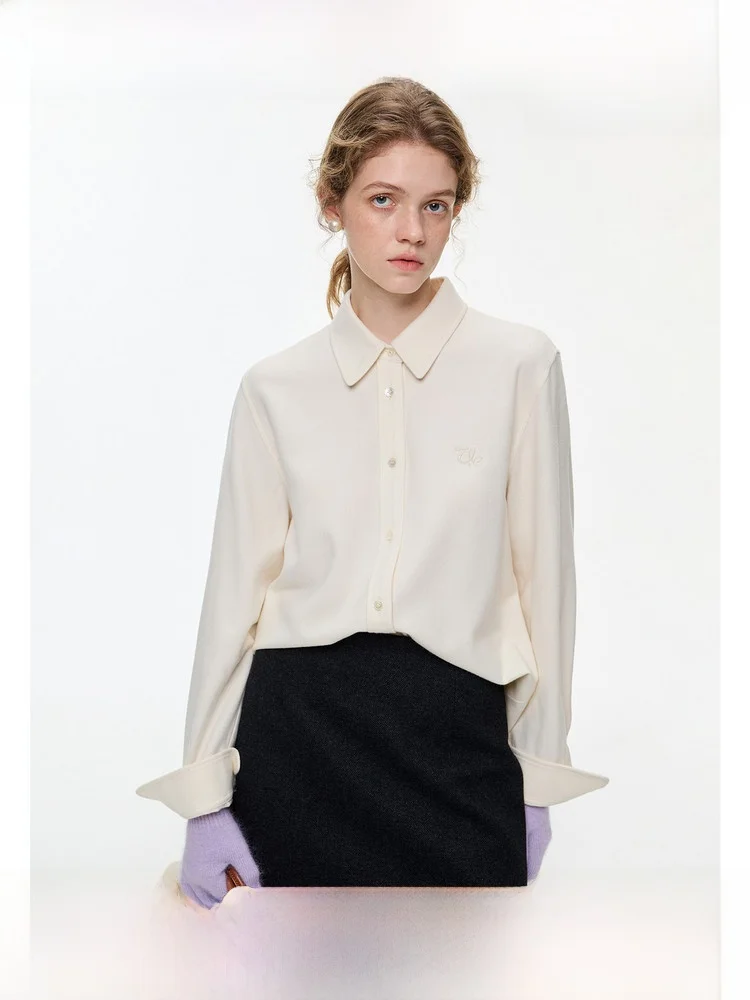 

VEGA CHANG Almond Milk Exposure Women's Thiened Winter irt Inner Wear Floing Regular Sve Long Commute Sle