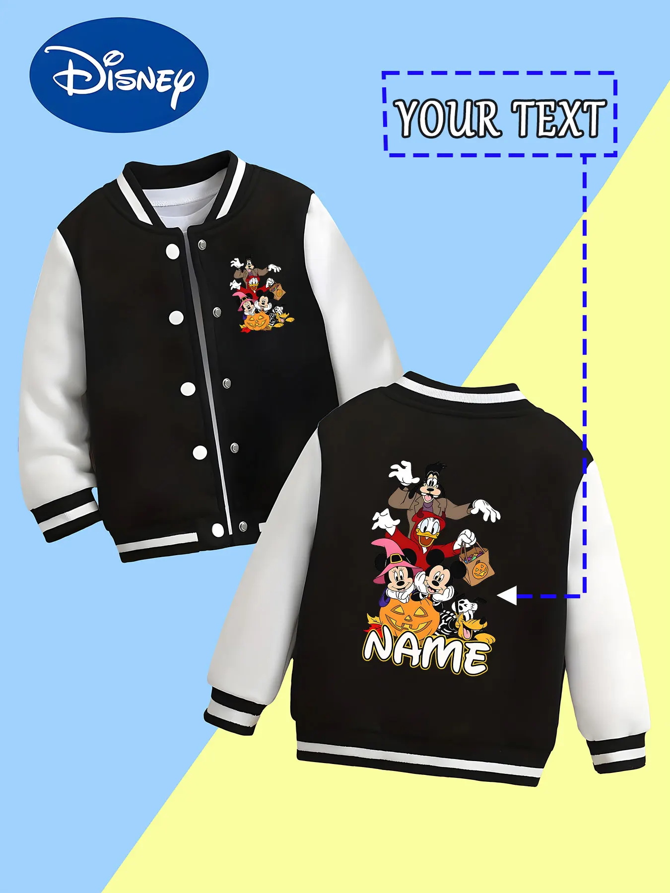 

MINISO Disney Classic Character Halloween Baseball Jacket for Kids - Mickey and other characters are dressed up in funny costume